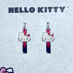 Hello Kitty Fine Silver Plated Red Enamel Hoop Earrings with Crystal Bow Boxed